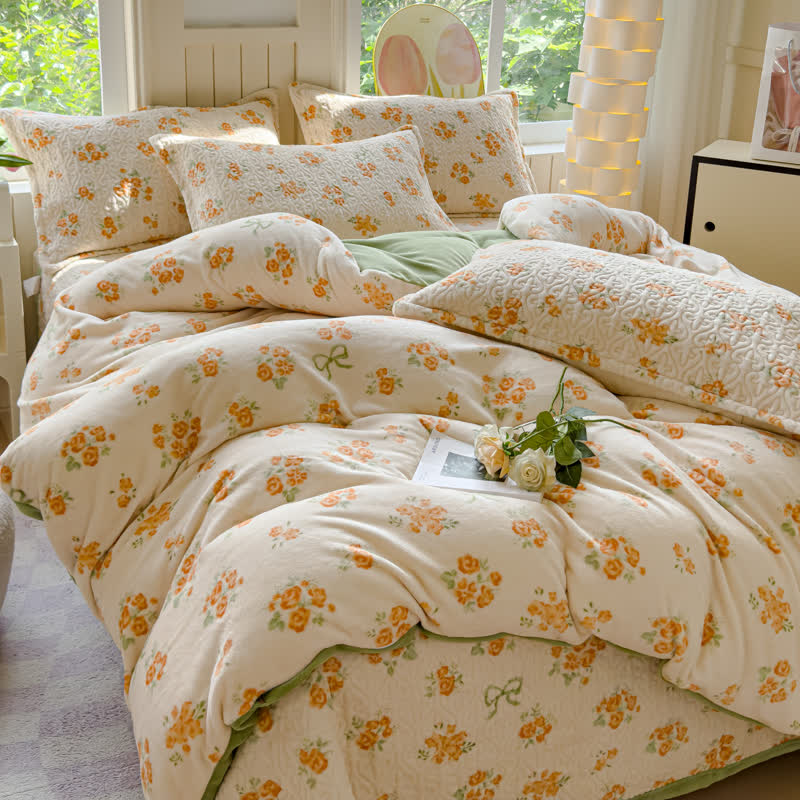 Refresh Flower Warm Velvet Bedding Set(4PCS) - image 2