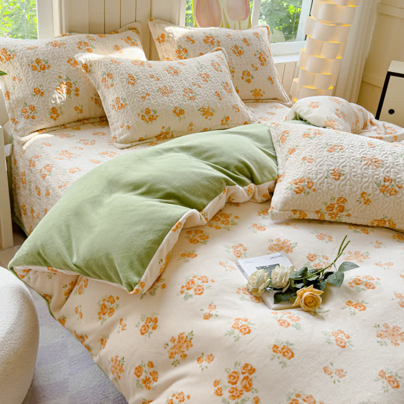 Refresh Flower Warm Velvet Bedding Set(4PCS) - image 3