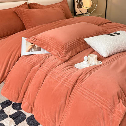 Fluffy Solid Color Flannel Bedding Set(4PCS) - image 6