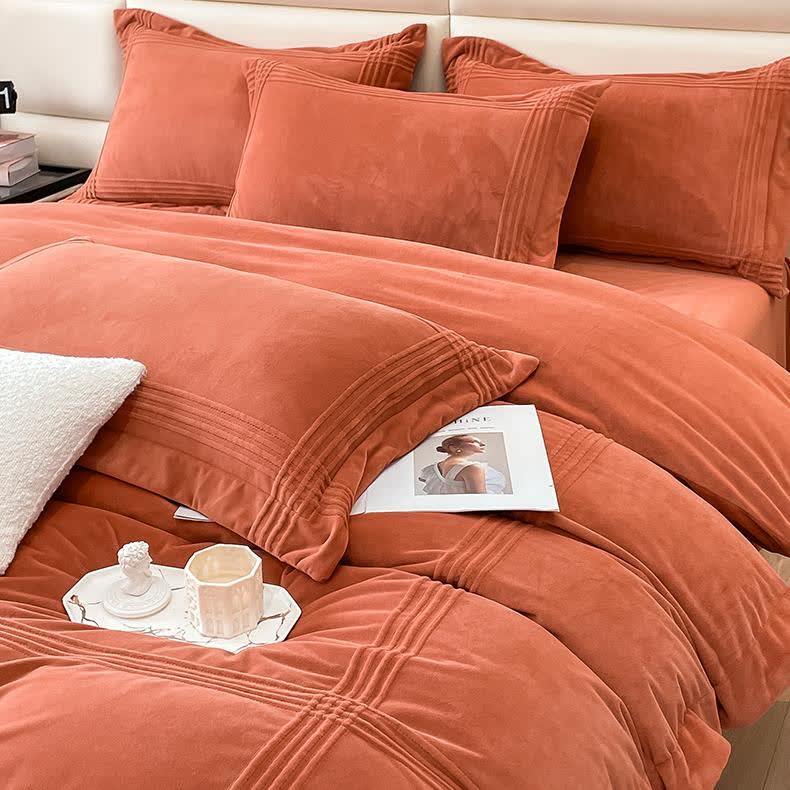 Fluffy Solid Color Flannel Bedding Set(4PCS) - image 4