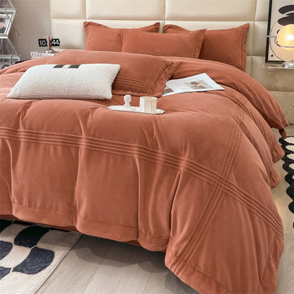 Fluffy Solid Color Flannel Bedding Set(4PCS) - image 2