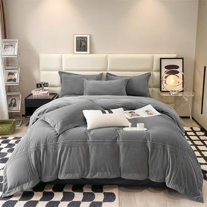 Fluffy Solid Color Flannel Bedding Set(4PCS) - Dark Gray - King - image 9