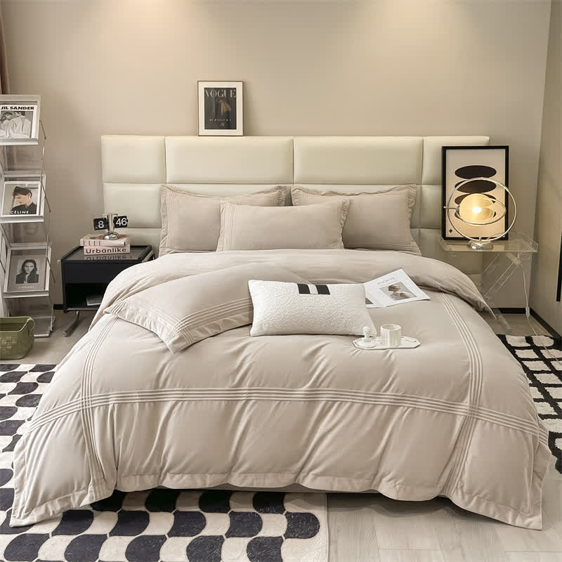 Fluffy Solid Color Flannel Bedding Set(4PCS) - Ivory - King - image 10