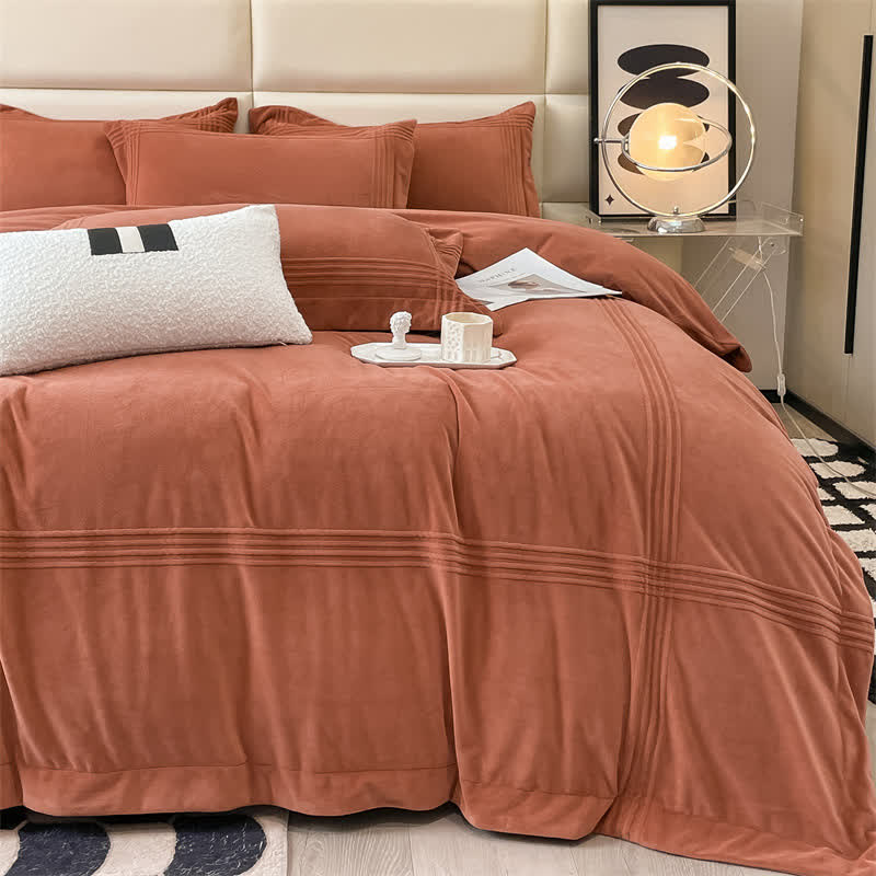 Fluffy Solid Color Flannel Bedding Set(4PCS) - image 3