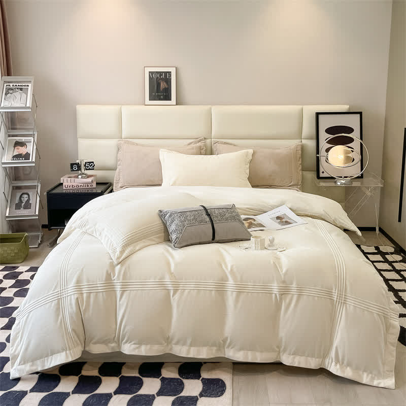 Fluffy Solid Color Flannel Bedding Set(4PCS) - Cheese White - King - image 11