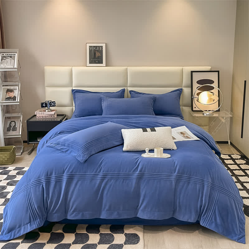 Fluffy Solid Color Flannel Bedding Set(4PCS) - Royal Blue - King - image 8