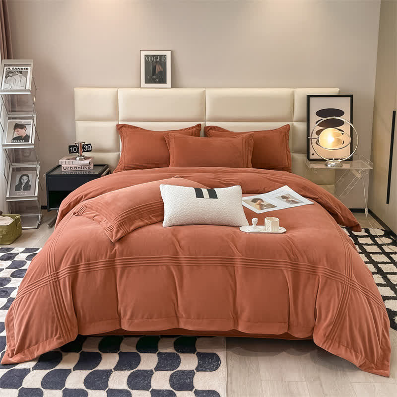 Fluffy Solid Color Flannel Bedding Set(4PCS) - Caramel - King - image 1