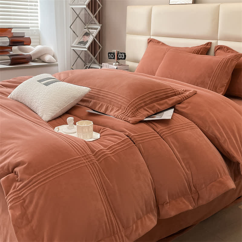 Fluffy Solid Color Flannel Bedding Set(4PCS) - image 0