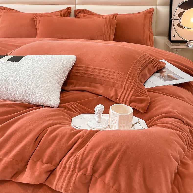 Fluffy Solid Color Flannel Bedding Set(4PCS) - image 5