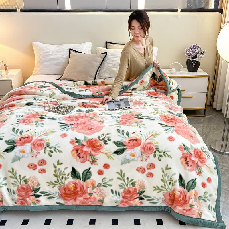Floral Style Reversible Flannel Blanket - Queen - image 0