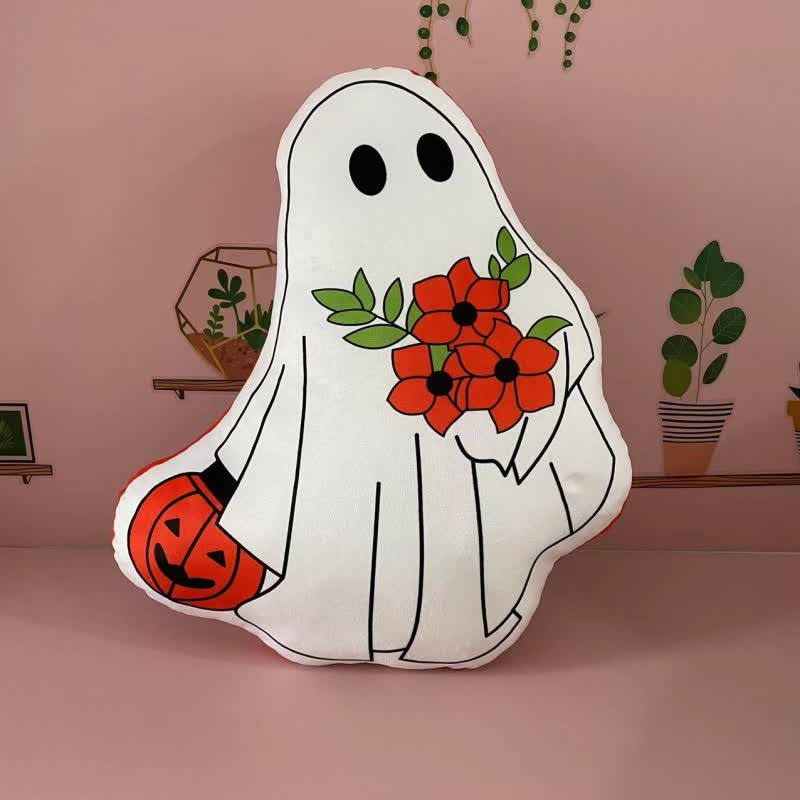 Halloween Pumpkin Monster Lumbar Pillow - Ghost with flowers - 45cm - image 4
