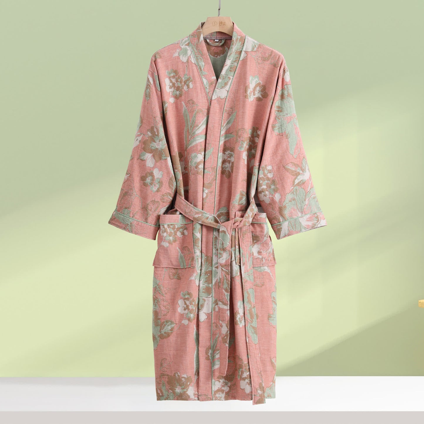 Pure Cotton Elegant Floral Soft Bathrobe - Pink - XL - image 2