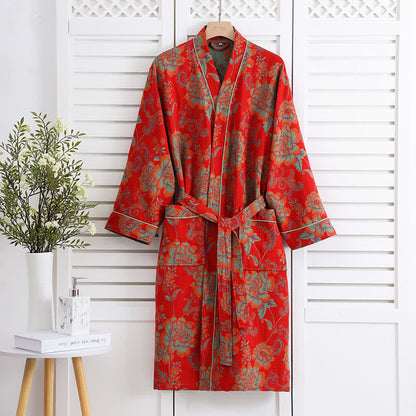 Luxurious floral Kimono Cotton Gauze Bathrobe - image 1