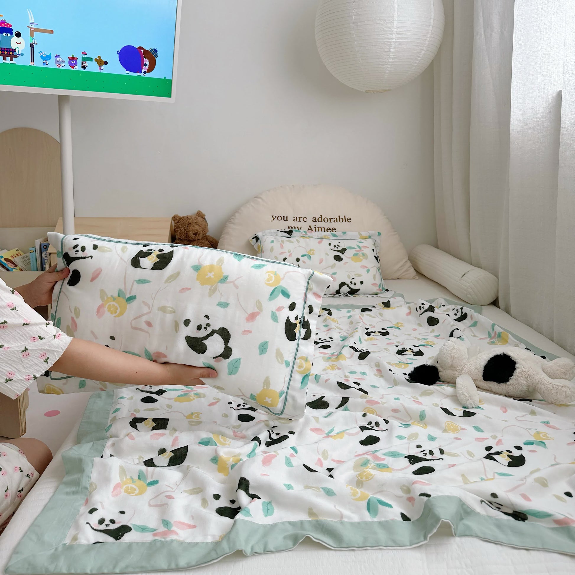 Panda Bamboo Fiber Baby Toddler Quilt - 1pc Pillowcase - 19" x 31" - image 6