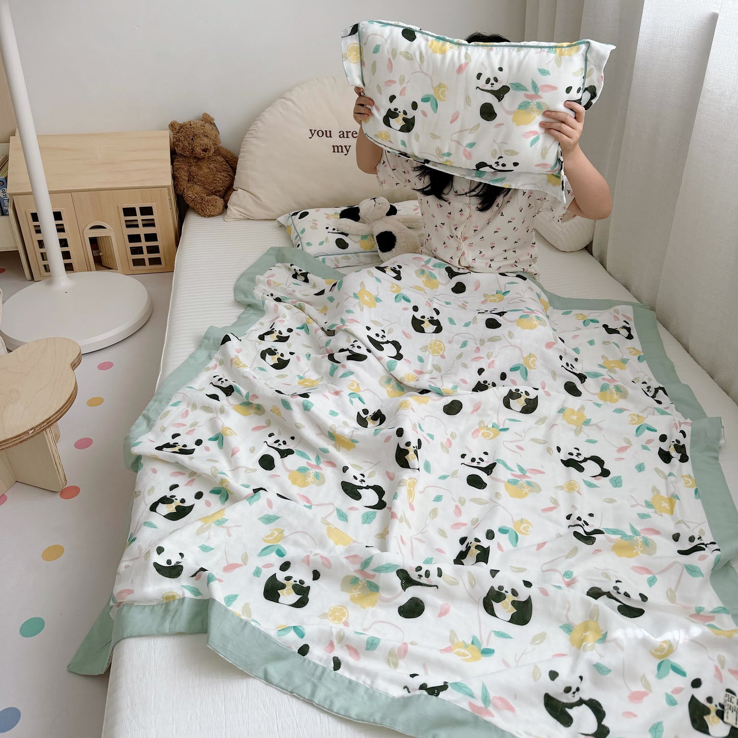 Panda Bamboo Fiber Baby Toddler Quilt - Quilt with 1pc Pillowcase - Twin - image 0