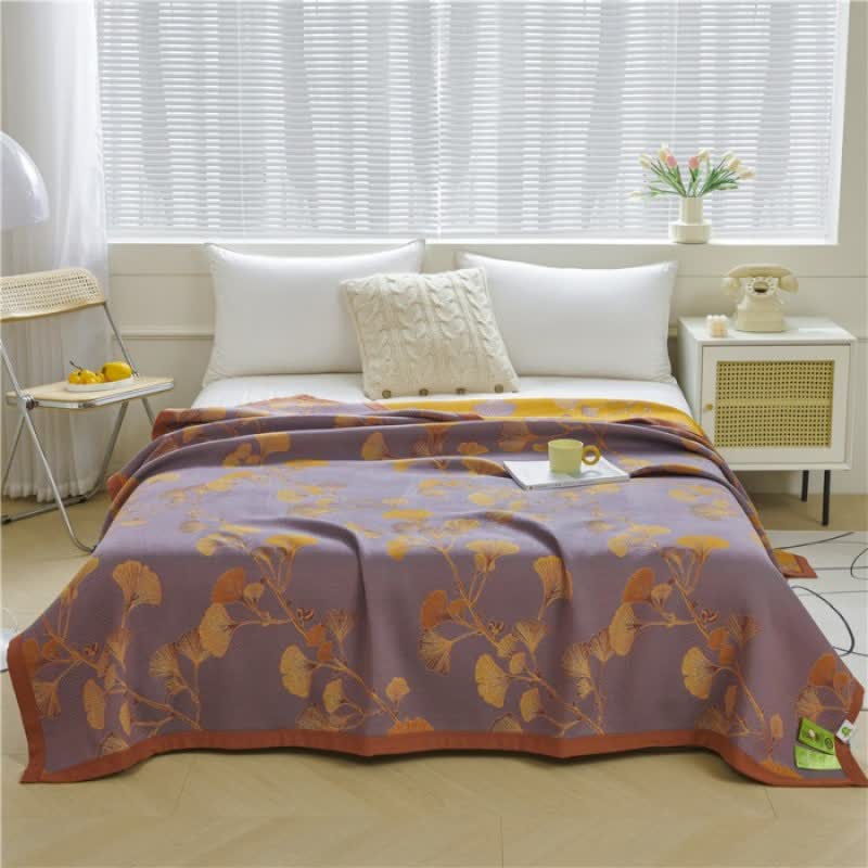 Ginkgo Leaf Jacquard Cotton Reversible Quilt - Dark Purple - Queen - image 8