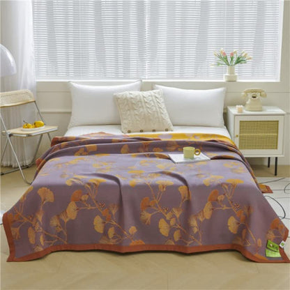 Ginkgo Leaf Jacquard Cotton Reversible Quilt - Dark Purple - Queen - image 8
