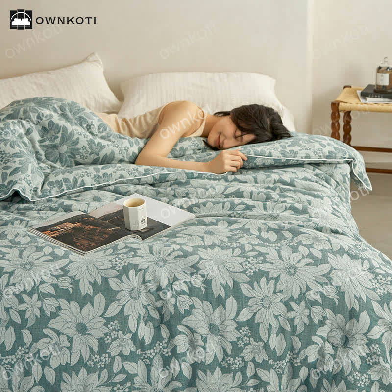 Yarn-dyed Jacquard Cotton Floral Quilt - image 2