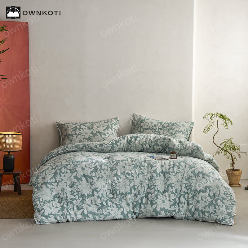 Yarn-dyed Jacquard Cotton Floral Quilt - Winter Quilt - King - image 0