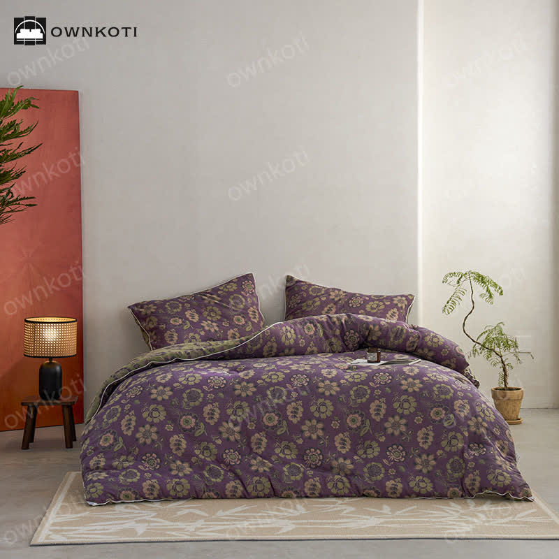 Elegant Floral Reversible Jacquard Cotton Quilt - Winter Quilt - King - image 0