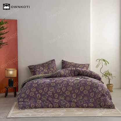 Elegant Floral Reversible Jacquard Cotton Quilt - Winter Quilt - King - image 0