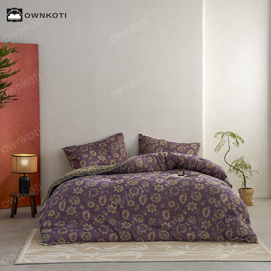 Elegant Floral Reversible Jacquard Cotton Quilt - Winter Quilt - King - image 0