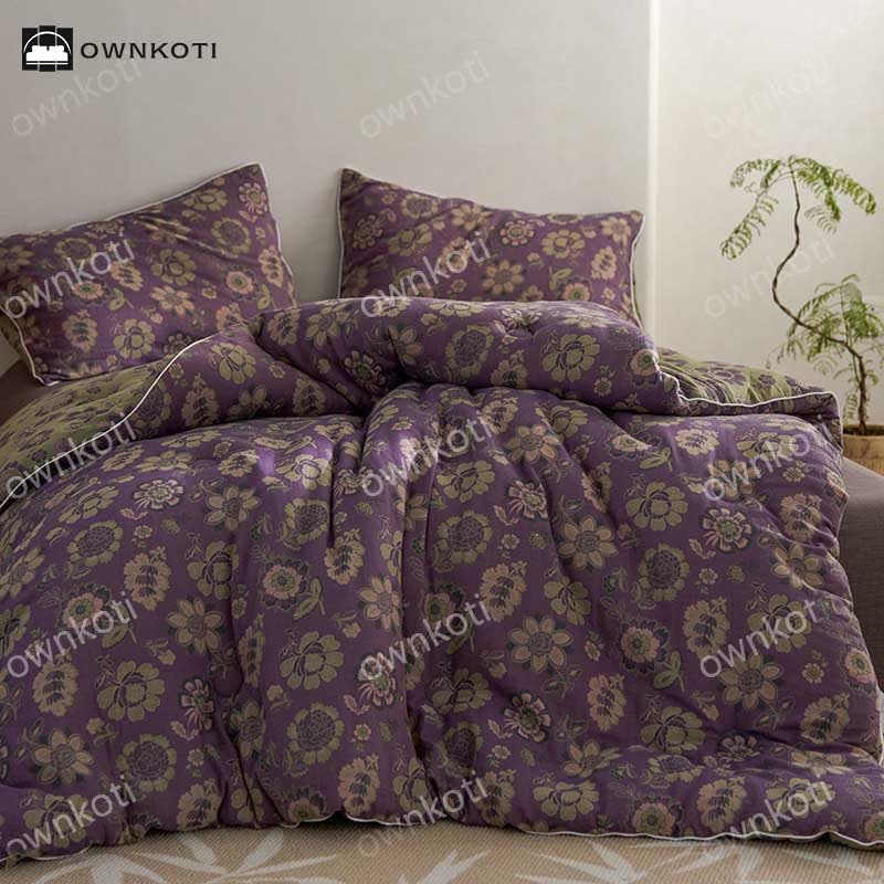 Elegant Floral Reversible Jacquard Cotton Quilt - image 1