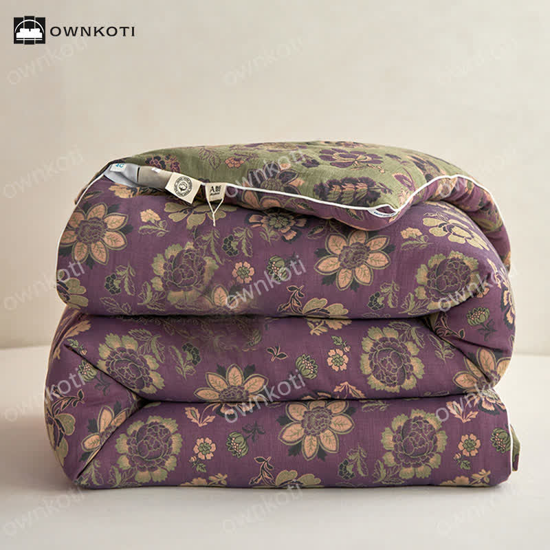 Elegant Floral Reversible Jacquard Cotton Quilt - image 3