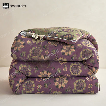 Elegant Floral Reversible Jacquard Cotton Quilt - image 3