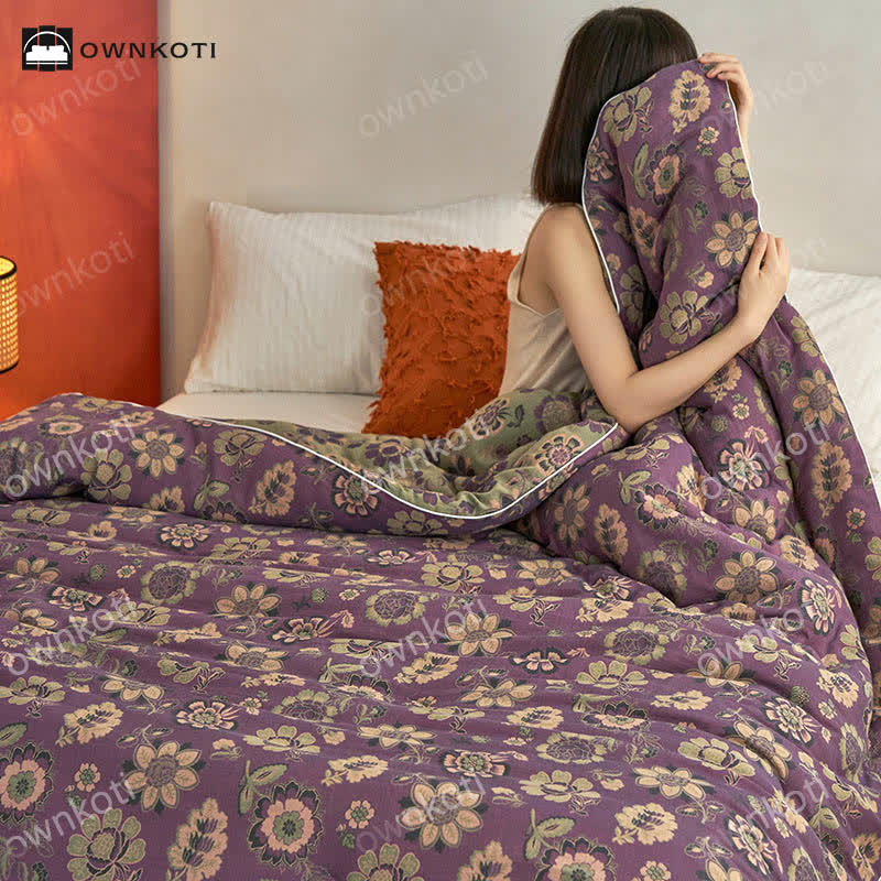 Elegant Floral Reversible Jacquard Cotton Quilt - image 2