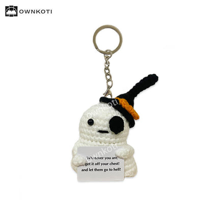 Halloween Winged Ghost Crochet Ornament - Ghost with Hat - With Chain - image 8