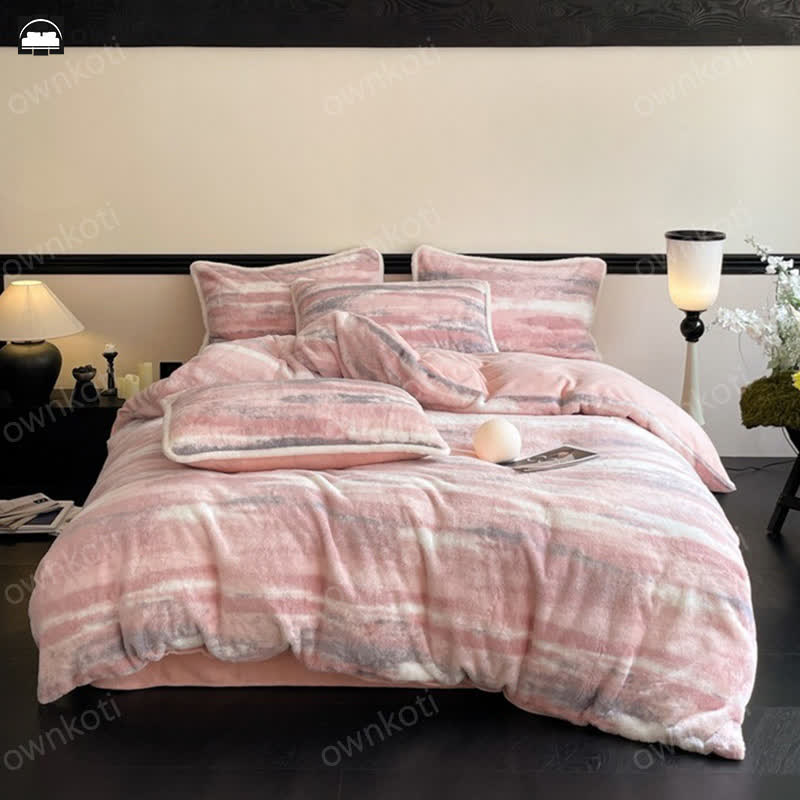 Pink Flannel Duvet Cover Bedding Set(4PCS) - image 1