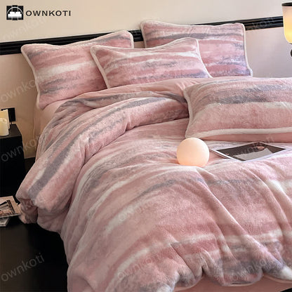 Pink Flannel Duvet Cover Bedding Set(4PCS) - image 2