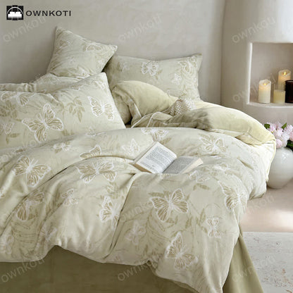 Butterfly Velvet Warm Bedding Set(4PCS) - Light Green - King - image 8