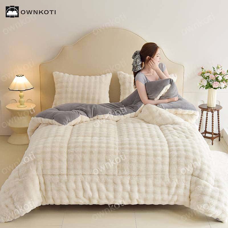 Double Fleece Warm Blanket with Quilt Core - Cheese White - Blanket - King - image 9