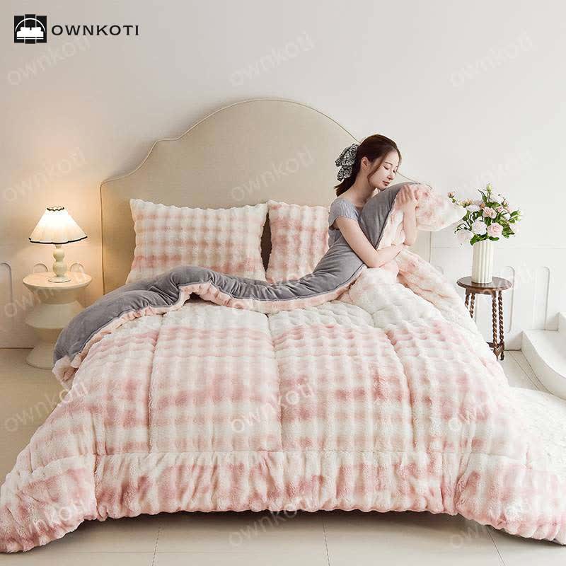 Double Fleece Warm Blanket with Quilt Core - Gradient Pink - Blanket - King - image 10