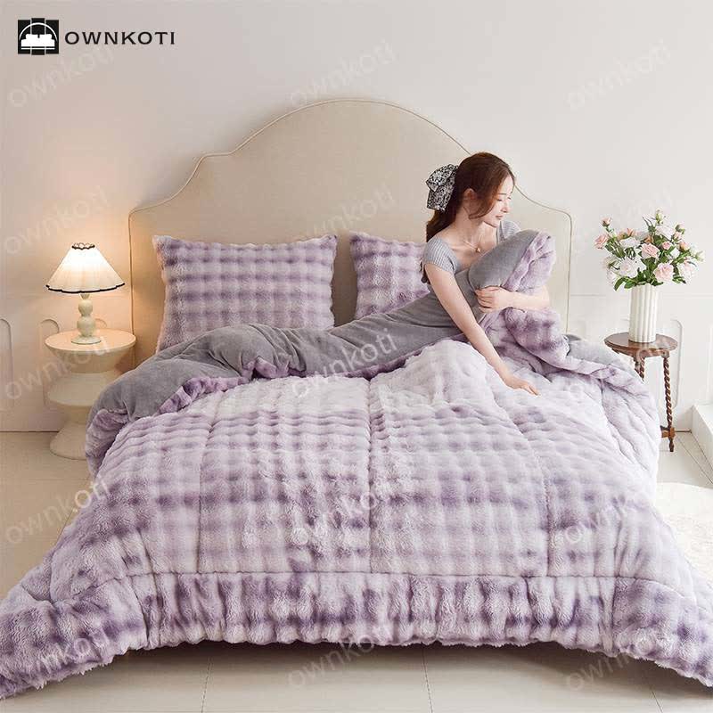 Double Fleece Warm Blanket with Quilt Core - Gradient Purple - Blanket - King - image 11