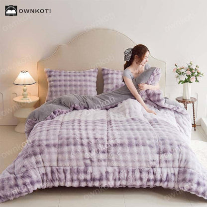 Double Fleece Warm Blanket with Quilt Core - Gradient Purple - Blanket - King - image 11