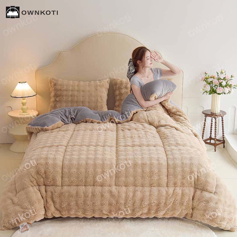 Double Fleece Warm Blanket with Quilt Core - Coffee - Blanket - King - image 7