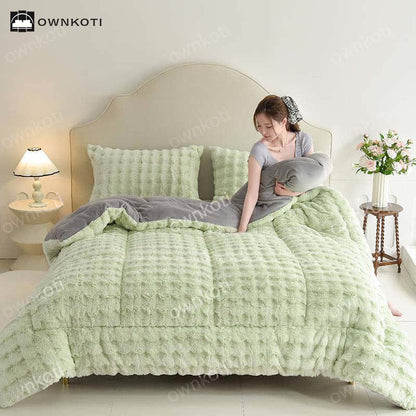 Double Fleece Warm Blanket with Quilt Core - Light Green - Blanket - King - image 6