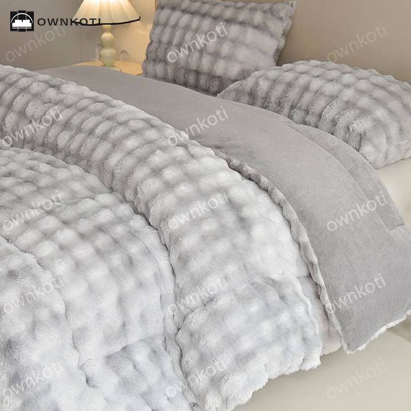 Double Fleece Warm Blanket with Quilt Core - Gradient Gray - Blanket - King - image 1