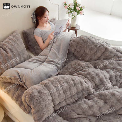 Double Fleece Warm Blanket with Quilt Core - Gray - Blanket - King - image 4