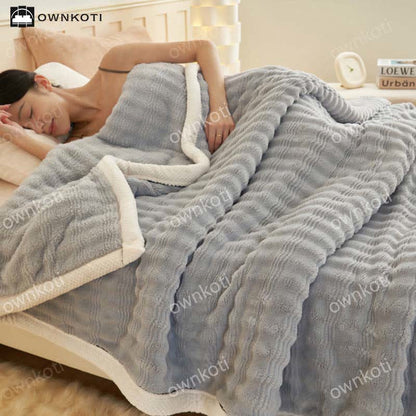 Jacquard Wave Texture Fleece Blanket - Gray - Queen - image 25