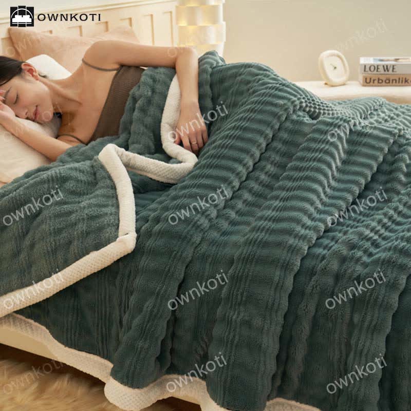 Jacquard Wave Texture Fleece Blanket - Jade Green - Queen - image 19