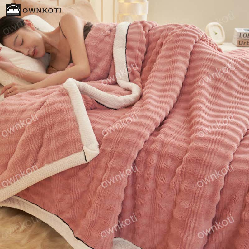 Jacquard Wave Texture Fleece Blanket - Peachy Pink - Queen - image 13