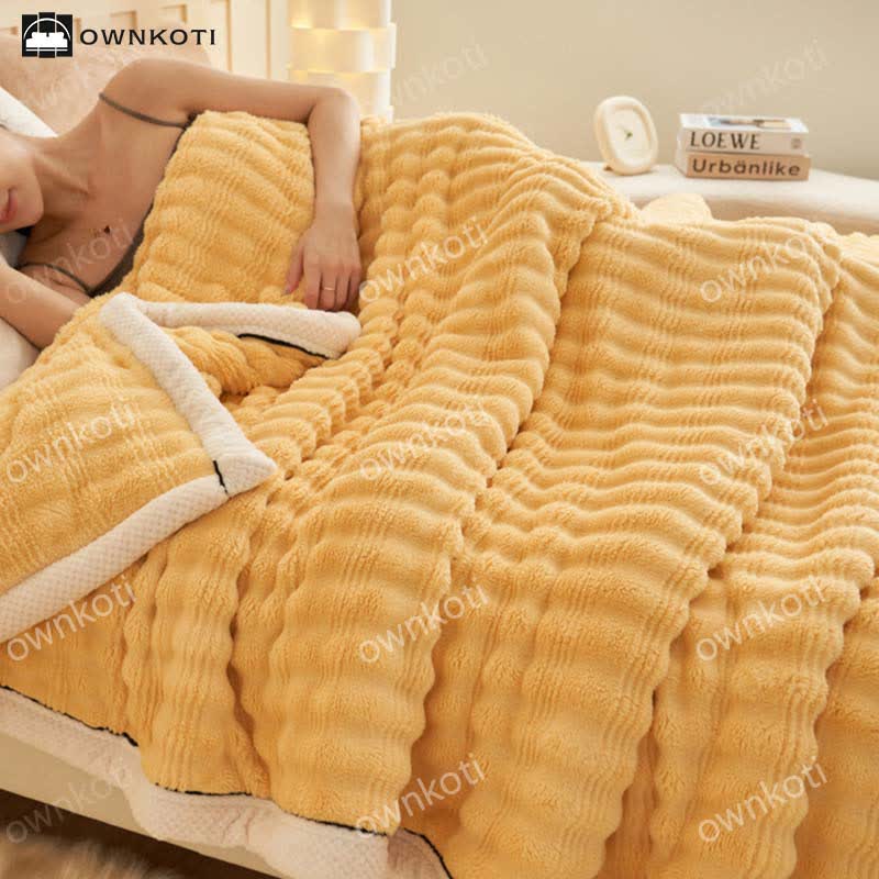 Jacquard Wave Texture Fleece Blanket - Yellow - Queen - image 17
