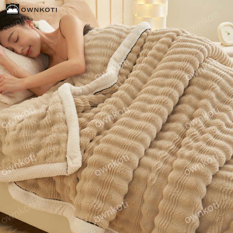 Jacquard Wave Texture Fleece Blanket - Light Coffee - Queen - image 0