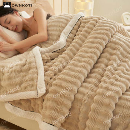 Jacquard Wave Texture Fleece Blanket - Light Coffee - Queen - image 0