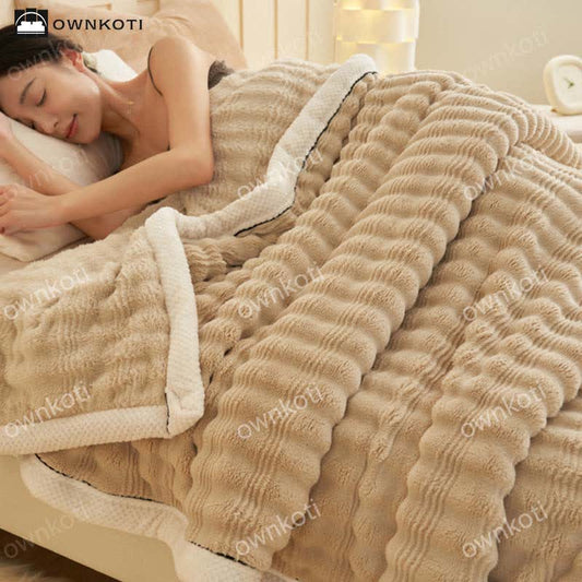 Jacquard Wave Texture Fleece Blanket - Light Coffee - Queen - image 0