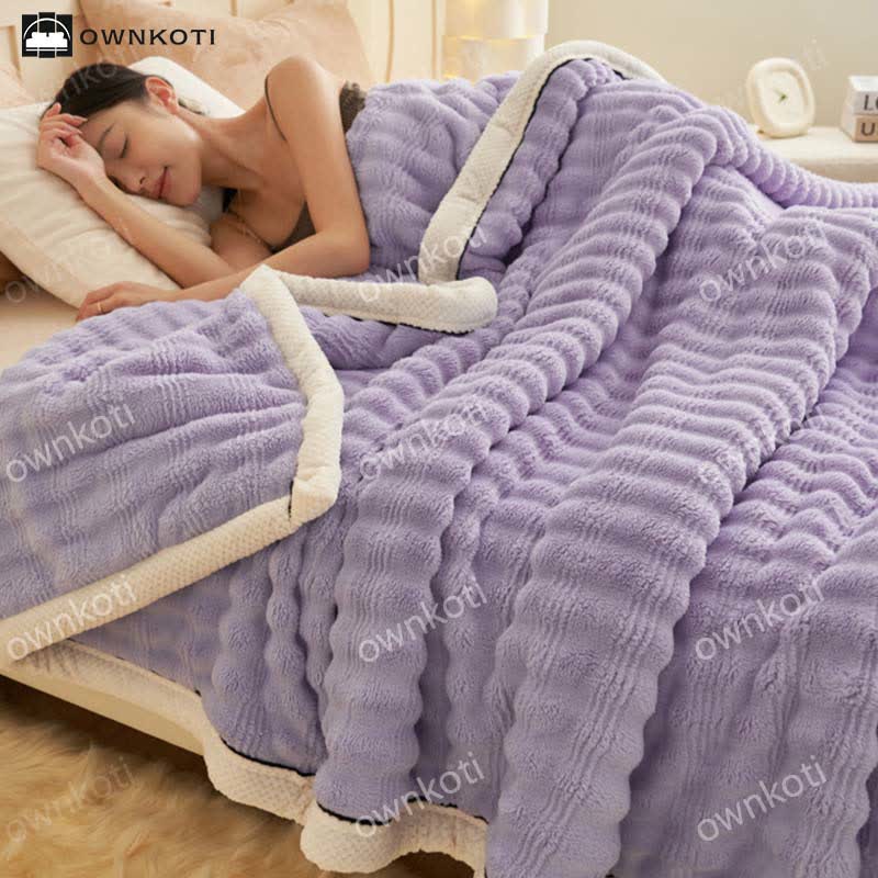 Jacquard Wave Texture Fleece Blanket - Purple - Queen - image 11